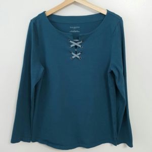 TALBOTS Teal Top with Grosgrain Ribbon Detail